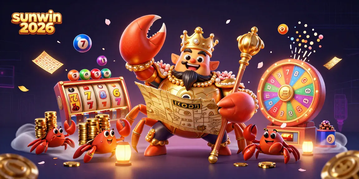 Experience vibrant gaming excitement with sunwin 2026 featuring a golden crab emperor amidst colorful lottery elements.