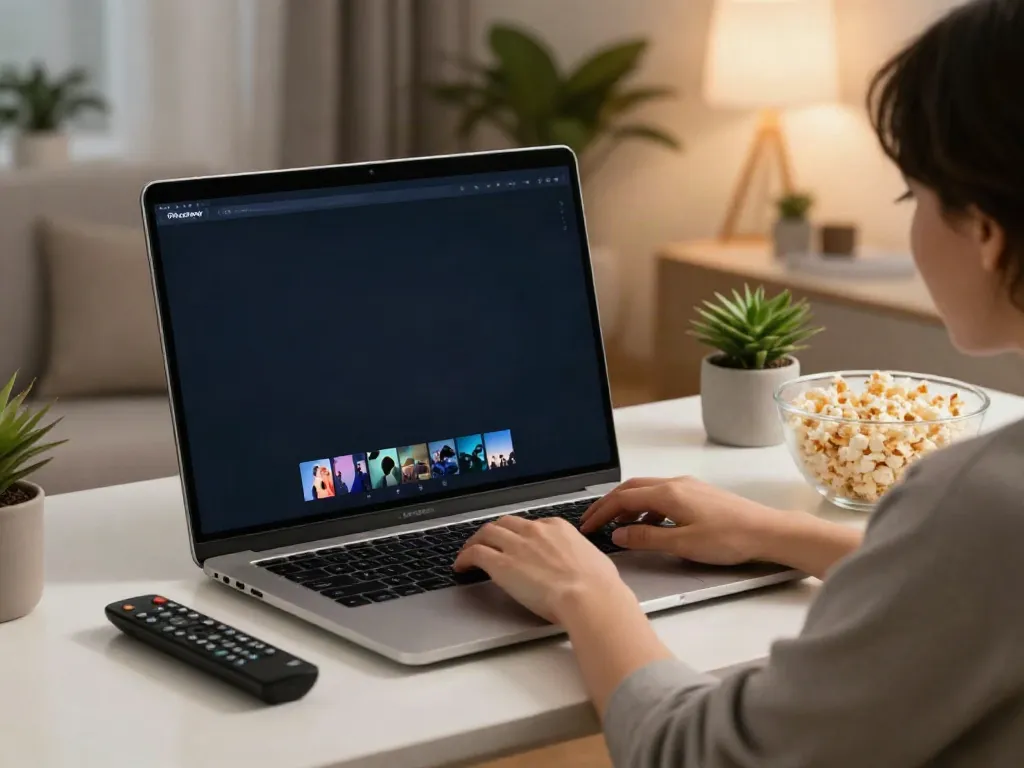 Pikashow for Windows streaming app in a modern home office setup with cozy lighting and decor.