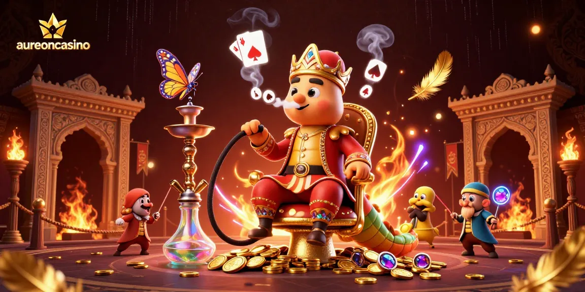 Aureoncasino offers an extravagant experience showcasing a caterpillar master amidst casino elements, enhancing the gameplay atmosphere.